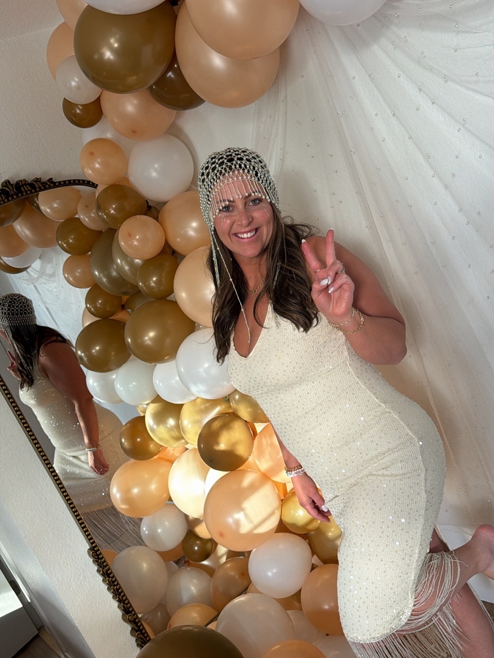 12tTribe Sequin Fringe Halter Maxi Dress w/lace gloves and beaded headset - Picture 2 of 2